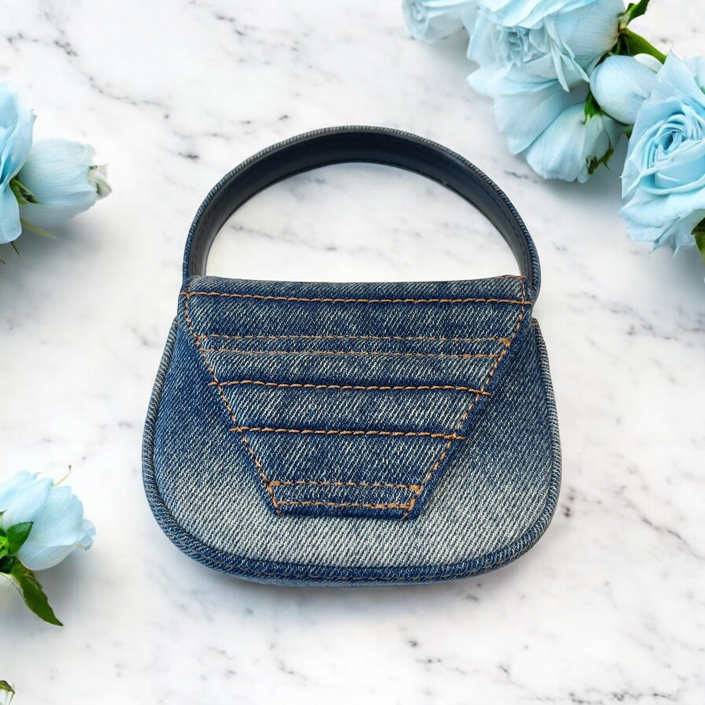 美品✨ディーゼル 1dr Dプレート デニム ショルダーバック ネイビー
